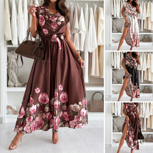 Women's Elegant Printed V-Neck Dresses  