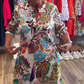 Women's V-Neck Colorful Print Slightly Puff Sleeve Midi Dress