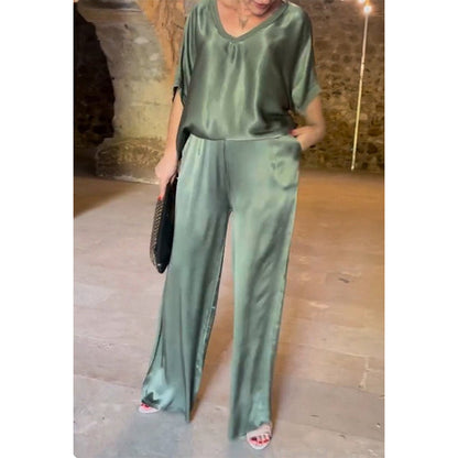 ⏳Limited-time 50% off⏰Loose Satin Women's Top & Pants Set👚👖
