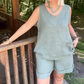 Women's Casual V-Neck Sleeveless Top & Shorts Set