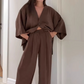 Women's Elegance V-Neck Top & Wide-Leg Pants Set