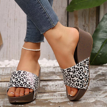 Women's Leopard Platform Slip-On Wedge Sandals
