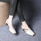 Women's Casual Metal Square Toe Mid Block Heel Mules