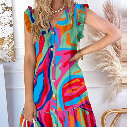 Women’s Sleeveless V-Neck Button-Front Mini Dress