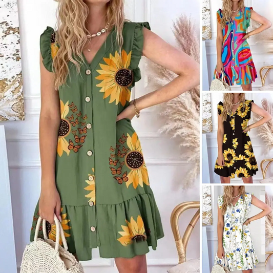 Women’s Sleeveless V-Neck Button-Front Mini Dress