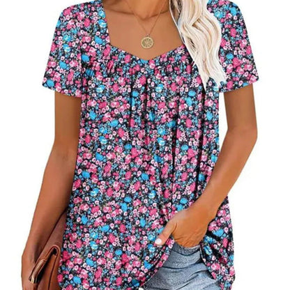 Women's Elegant Romantic Floral Loose-Fit Short Sleeve T-Shirt