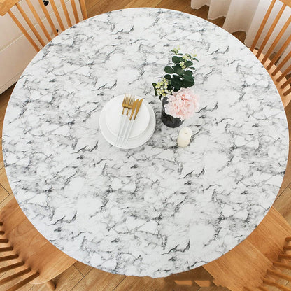 Marble Printed Round Fitted Table Cover with Elastic Edges