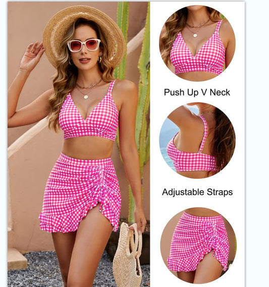 🏝️2025 Summer Hot Sale 50% OFF🌊Gingham High Waisted Tummy Control Bikini Sets👙