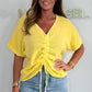 Women's Casual V-Neck Tie Front Short Sleeve Top