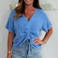 Women's Casual V-Neck Tie Front Short Sleeve Top
