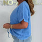 Women's Casual V-Neck Tie Front Short Sleeve Top