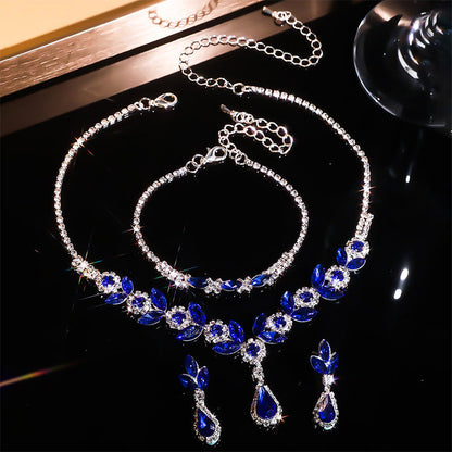 Elegant Floral Teardrop Necklace & Earrings & Bracelet 3-Piece Set
