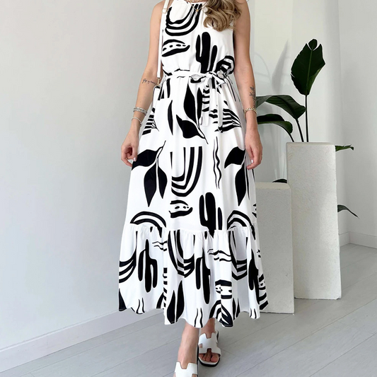 Women’s Sleeveless Black and White Maxi Dress