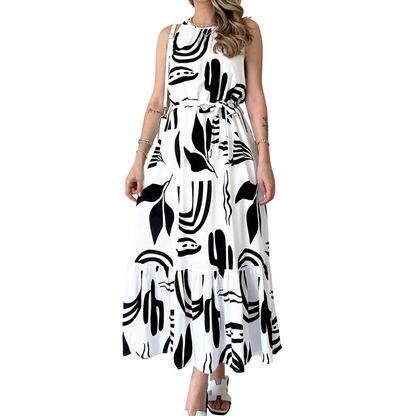 Women’s Sleeveless Black and White Maxi Dress
