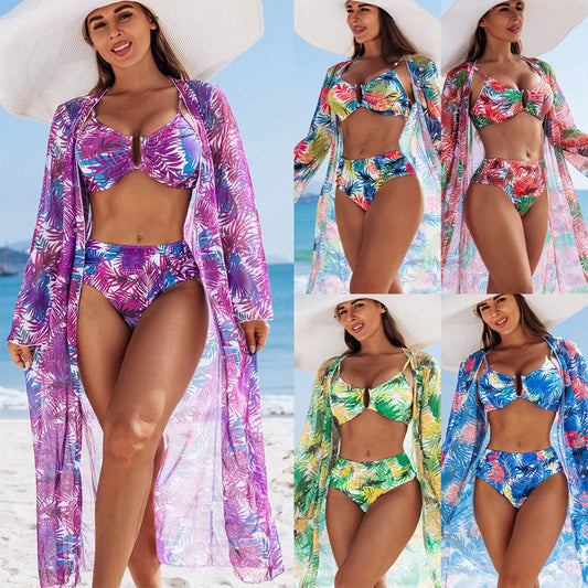 Women's 3-Piece Bikini Set with Cover-Up