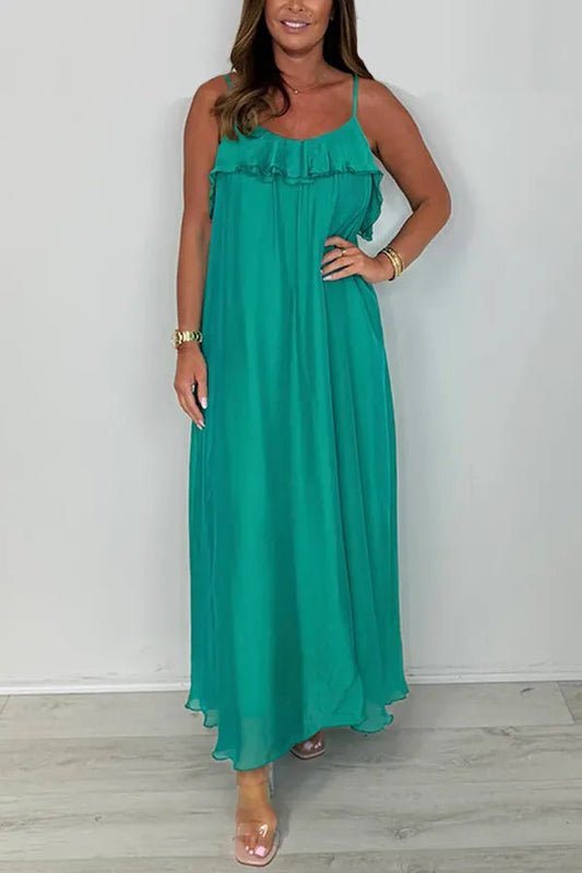 💥Hot Sale 50% OFF🔥Silk Mix Spaghetti Strap Ruffle Maxi Dress