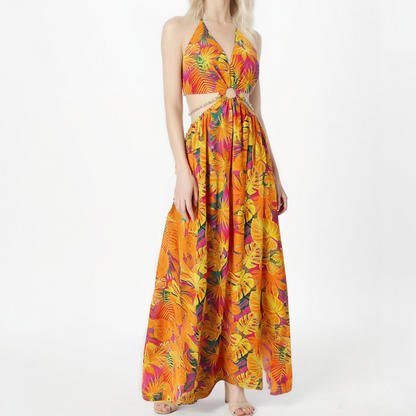 🎉🛍️Special Sale 55% OFF💃Women's Fashionable Halter Backless Printed Long Dress