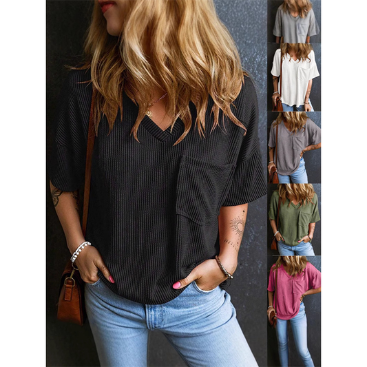 Artificial Corduroy V-Neck Sleeveless Top