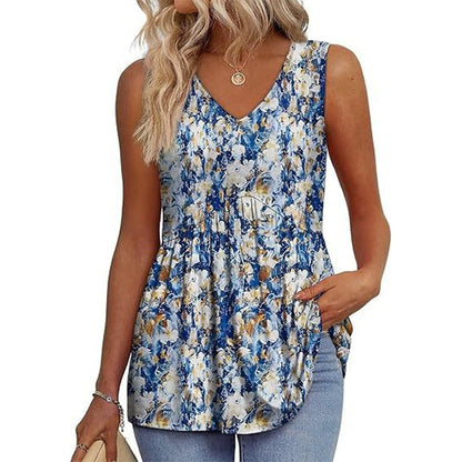 🔥 Last Day Special Price :￡12.99!!👚Women's Print Flowy Sleeveless V Neck Peplum Tank Tops