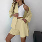 Women's Casual Shirt & Elastic Waist Shorts 2-Piece Set