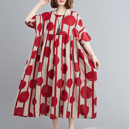 Round Neck 3/4 Sleeves Printed Casual Loose Dress