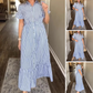 Blue & White Striped Ruffled Tie Dress
