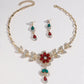 Women’s Rhinestone Floral Necklace ＆ Teardrop Earrings Set