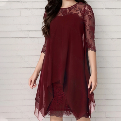 Women's Elegant High-Low Hem Lace Overlay Dress