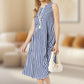 Casual Blue & White Striped Print Round Neck Sleeveless Dress