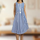 Casual Blue & White Striped Print Round Neck Sleeveless Dress