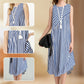Casual Blue & White Striped Print Round Neck Sleeveless Dress