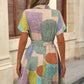 Short-Sleeve Belted Printed Midi Dress