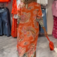 Women's Printed Long Sleeve V-Neck Long Dress
