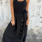 Solid Color Button Front & Tie Belt Skirt