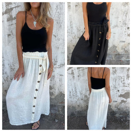 Solid Color Button Front & Tie Belt Skirt