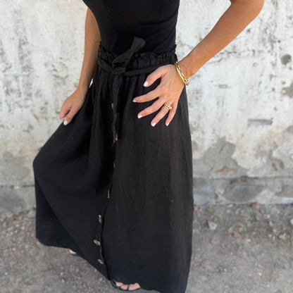 Solid Color Button Front & Tie Belt Skirt