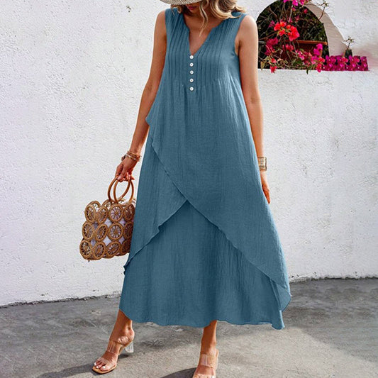 Women's Casual Sleeveless V- Neck Maxi Dresses