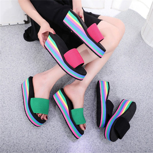 Women's Casual Flip Flop with Rainbow Sole