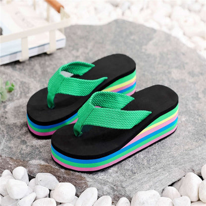 Women's Casual Flip Flop with Rainbow Sole