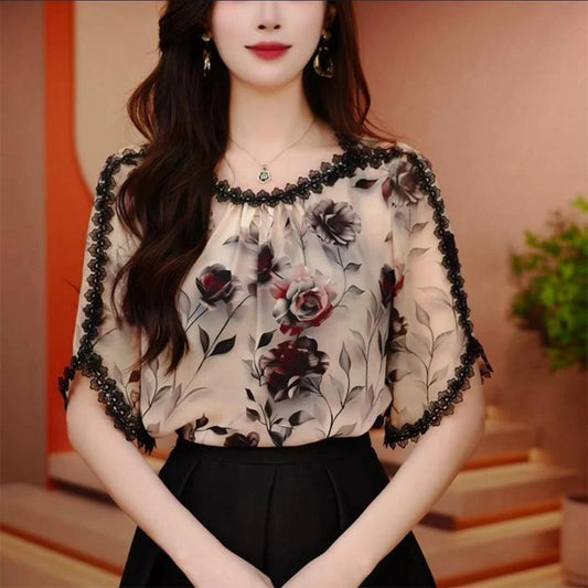 Floral Lace Round-Neck Top
