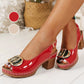 Metal Buckle Strap Peep-toe Mid Heel Sandals
