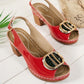 Metal Buckle Strap Peep-toe Mid Heel Sandals