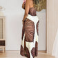 Palm Print One-Shoulder Slim Maxi Dress