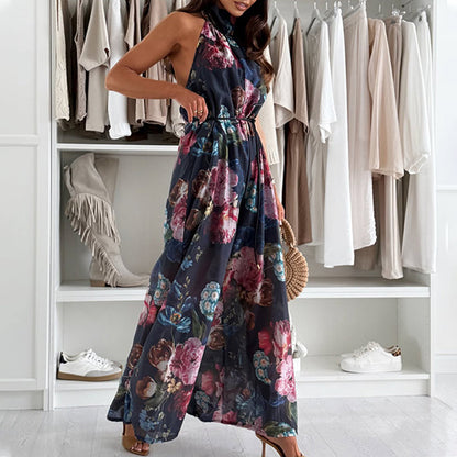 Women's Elegant Backless Printed Jumpsuit