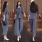 Fashion Solid Color Sparkle Shirt & Wide-Leg Pants Set