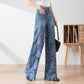🌸New Arrival 50%OFF💖 Women's High-Waisted Blue Denim Wide-Leg Pants (Hollow-out Lace Panels)