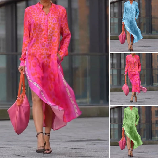 Women's Trendy Leopard Print V-Neck Side Slit Dress