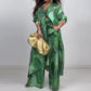 Fashion Print Long Sleeve Shirt and Wide Leg Pants 2-Piece Set