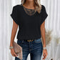 Women's Solid Crochet Crew Neck Short-Sleeve Tops