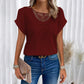 Women's Solid Crochet Crew Neck Short-Sleeve Tops